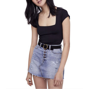 Free People Women Square Eyes Bodysuit Black Size M